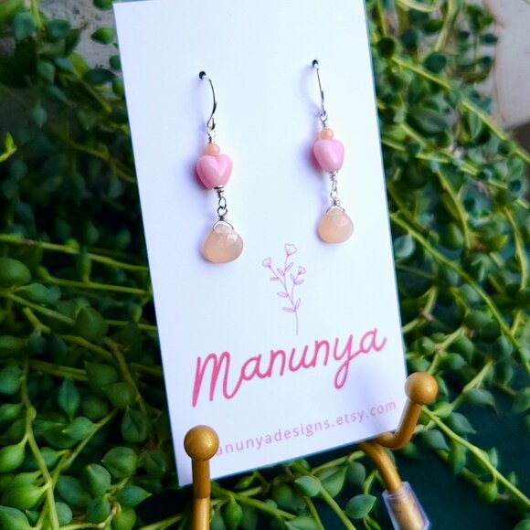 Heart Earrings with Semi-Precious Stones - Pink, Purple, Aqua, Blue - Picture 9 of 14